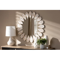 Baxton Studio RTB1214 Savita Modern and Contemporary Antique Silver Finished Round Shell Petal Accent Wall Mirror